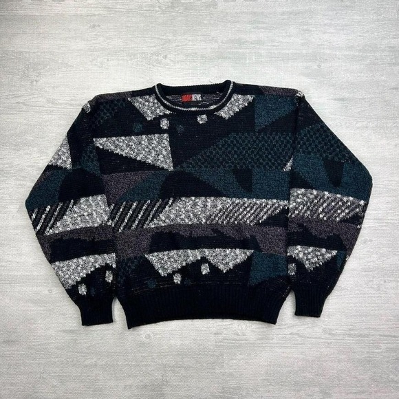 Other - Vintage Todays News Sweater Adult Large Blue Geometric Chunky Knit Grandpa